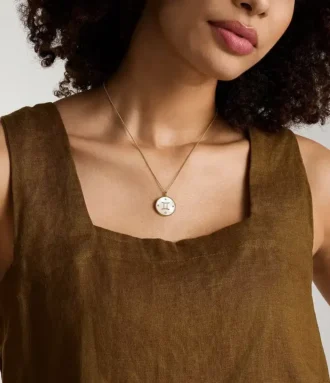 Gemini Sutton Zodiac Gold-Tone Stainless Steel White Mother-of-Pearl Pendant Necklace
