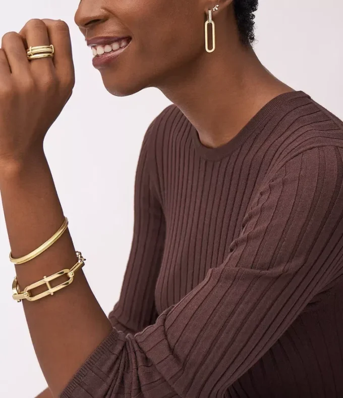 Harlow Linear Texture Gold-Tone Stainless Steel Bangle Bracelet Harlow Linear Texture Gold-Tone Stainless Steel Bangle Bracelet