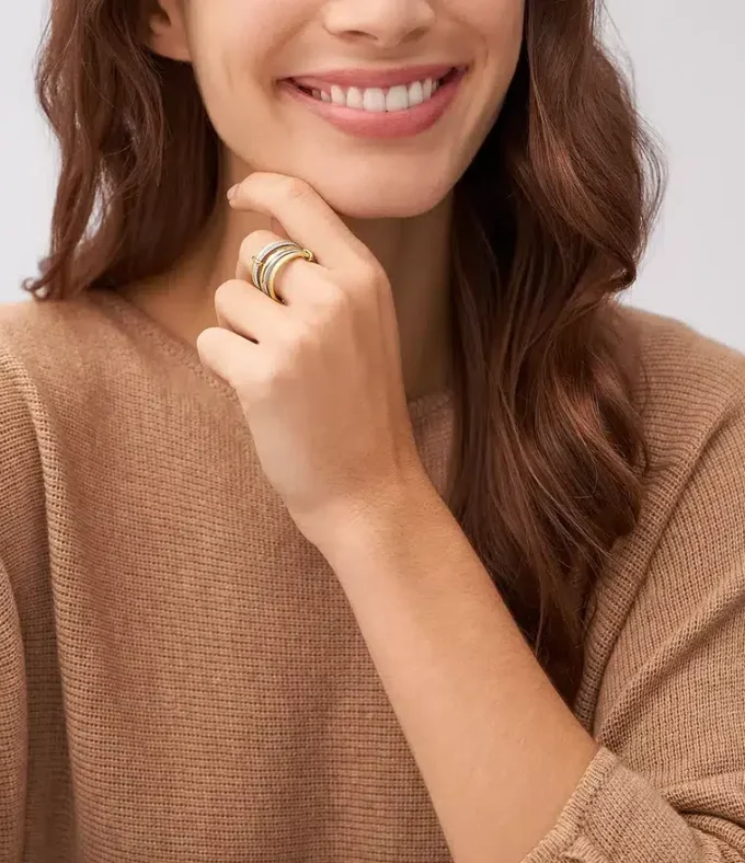 Harlow Linear Texture Two-Tone Stainless Steel Prestack Ring