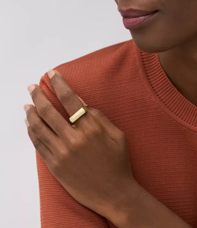 Heritage D-Link Glitz Gold-Tone Stainless Steel Signet Ring Heritage D-Link Glitz Gold-Tone Stainless Steel Signet Ring