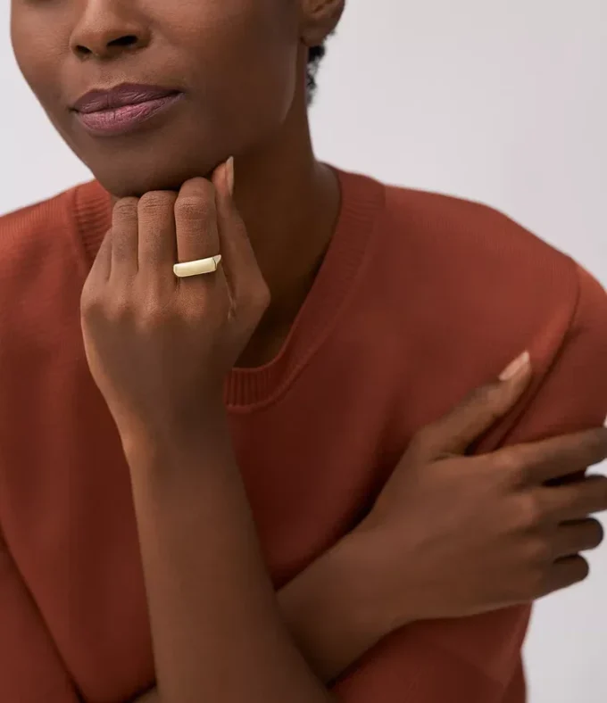 Heritage D-Link Glitz Gold-Tone Stainless Steel Signet Ring Heritage D-Link Glitz Gold-Tone Stainless Steel Signet Ring
