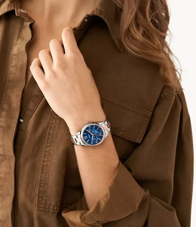 His and Hers Multifunction Two-Tone Stainless Steel Watch Set