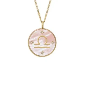 Libra Sutton Zodiac Gold-Tone Stainless Steel Pink Mother-of-Pearl Pendant Necklace