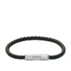 Machine Knurled Texture Leather and Stainless Steel Station Bracelet