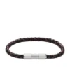 Machine Knurled Texture Leather and Stainless Steel Station Bracelet
