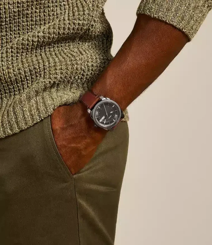 Machine Three-Hand Date Brown Leather Watch Machine Three-Hand Date Brown Leather Watch