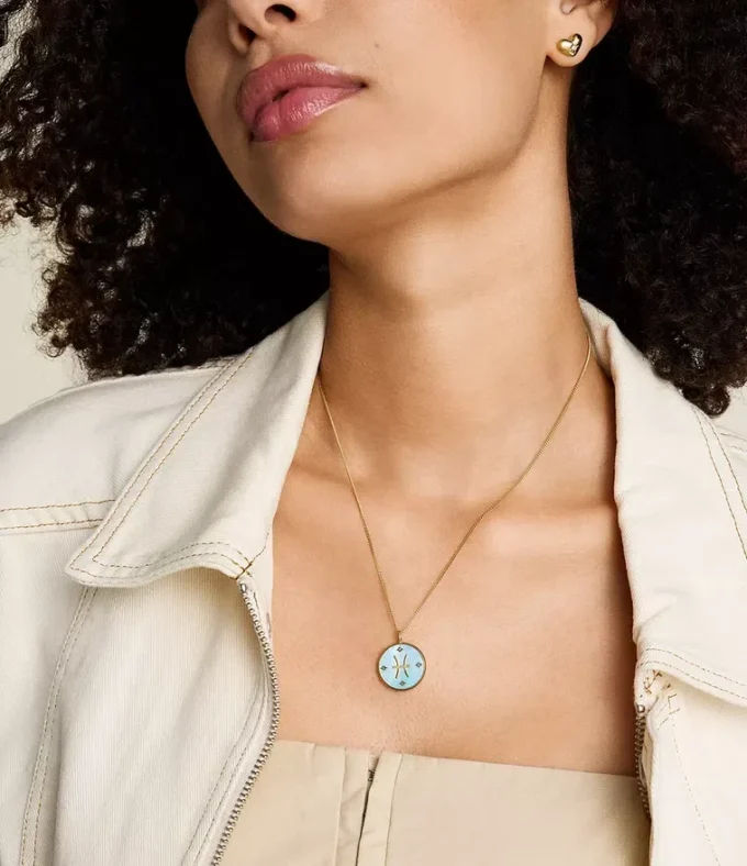 Pisces Sutton Zodiac Gold-Tone Stainless Steel Green Mother-of-Pearl Pendant Necklace Pisces Sutton Zodiac Gold-Tone Stainless Steel Green Mother-of-Pearl Pendant Necklace