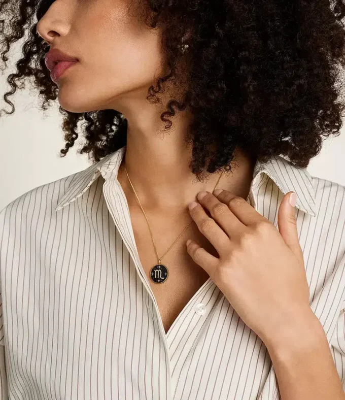 Scorpio Sutton Zodiac Gold-Tone Stainless Steel Black Sandstone Pendant Necklace Scorpio Sutton Zodiac Gold-Tone Stainless Steel Black Sandstone Pendant Necklace