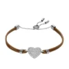 Sutton Glitz Heart Brown Leather Strap Bracelet