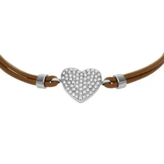 Sutton Glitz Heart Brown Leather Strap Bracelet